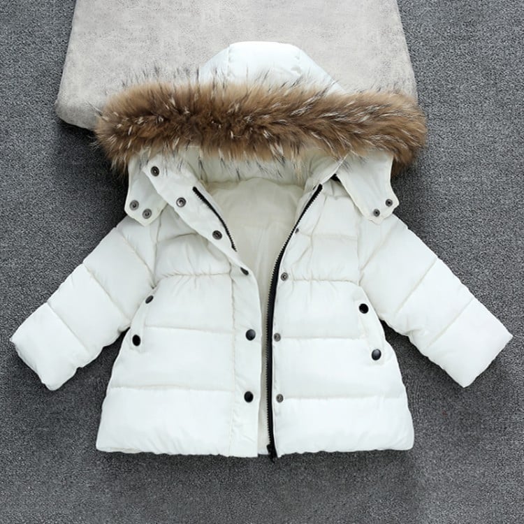 Modern gyerek téli kabát kapucnival és pehellyel három színben lányoknak