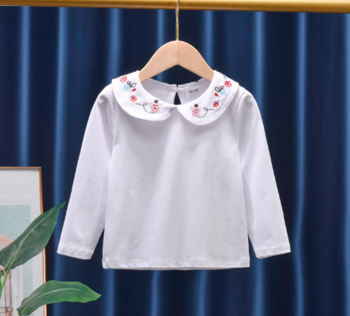 Παιδική μπλούζα για κορίτσια σε λευκό με κεντήματα και μακριά μανίκια