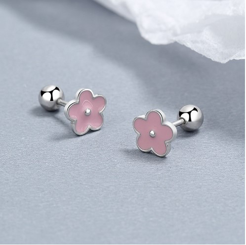 Cercei de damă în formă de floare în alb și negru