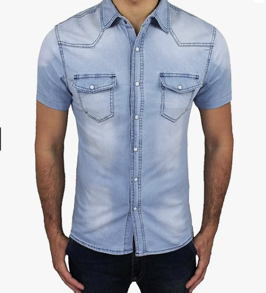 Мъжка дънкова риза с къс ръкав и джобове в три цвята