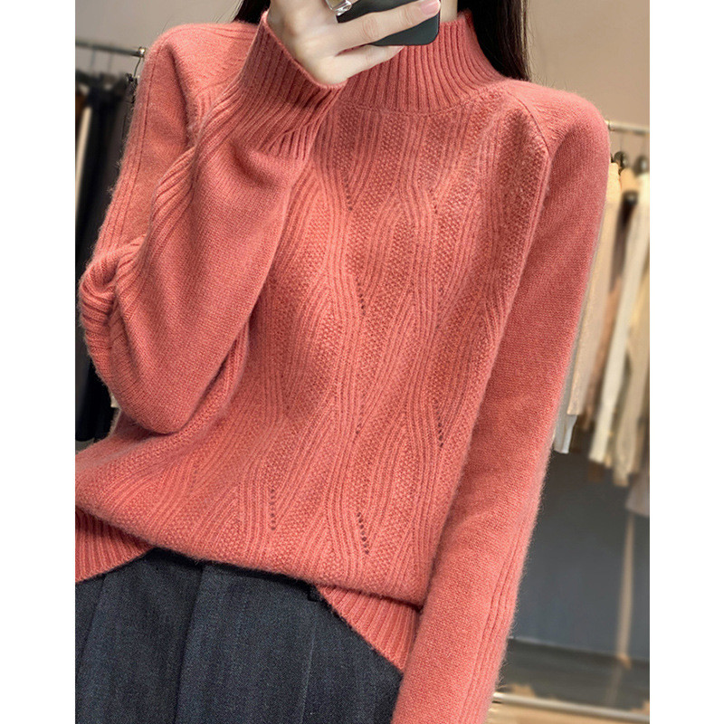 Modern női pulóver félmagas gallérral sárga, zöld, piros, bézs, fehér és fekete színben