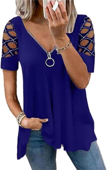 Νέο μοντέλο γυναικεία φαρδιά μπλούζα με φερμουάρ και λαιμόκοψη 