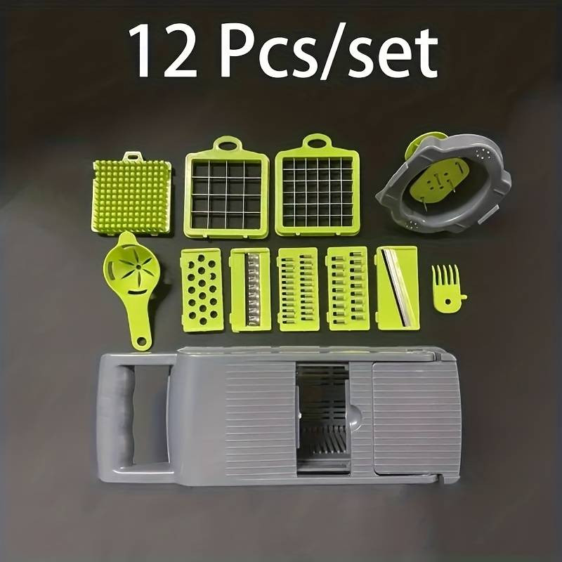 Daržovių pjaustyklė Vaisių pjaustyklė Smulkintuvas Morkų trintuvas 9 viename Įtaisai Pjaustyklė Skustukas Drenažo krepšelis Virtuvės priedai Įrankis