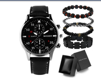 Нов мъжки часовник Луксозен комплект гривни Модни бизнес кафяви кожени кварцови ръчни часовници за мъже Подаръчен комплект Relogio Masculino