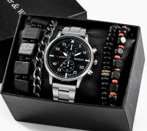 Új férfi óra Luxus karkötő szett Divat üzleti barna bőr kvarc karórák férfiaknak ajándék szett Relogio Masculino