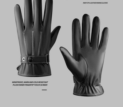 Men`s leather gloves in black color