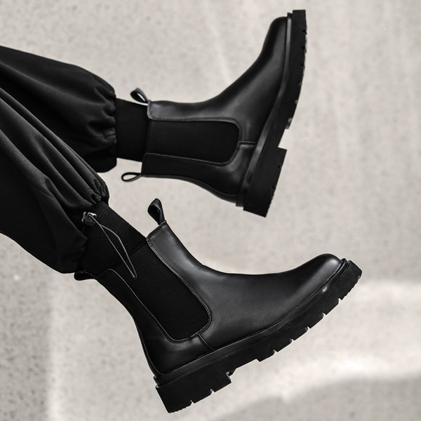 Jauna modeļa ādas vīriešu zābaki melnā krāsā