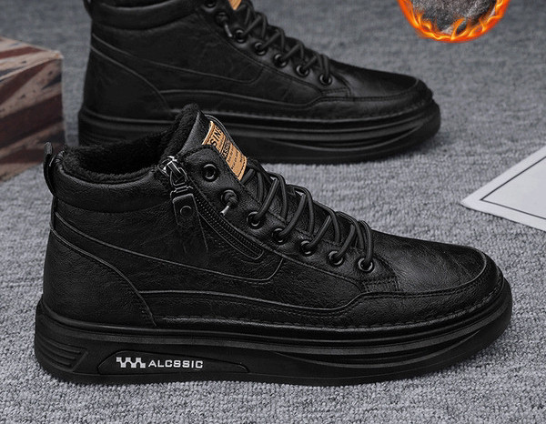 Χειμερινά ανδρικά sneakers με φόδρα και φερμουάρ και κορδόνια