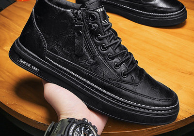 Ανδρικά sneakers έκο δερμάτινα με κορδόνια και φερμουάρ