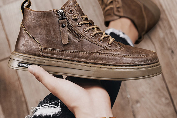 Ανδρικά sneakers έκο δερμάτινα με κορδόνια και φερμουάρ