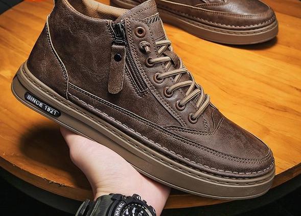 Ανδρικά sneakers έκο δερμάτινα με κορδόνια και φερμουάρ