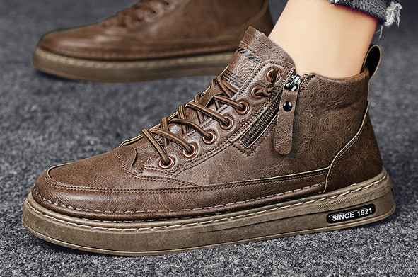 Ανδρικά sneakers έκο δερμάτινα με κορδόνια και φερμουάρ