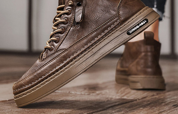 Ανδρικά sneakers έκο δερμάτινα με κορδόνια και φερμουάρ