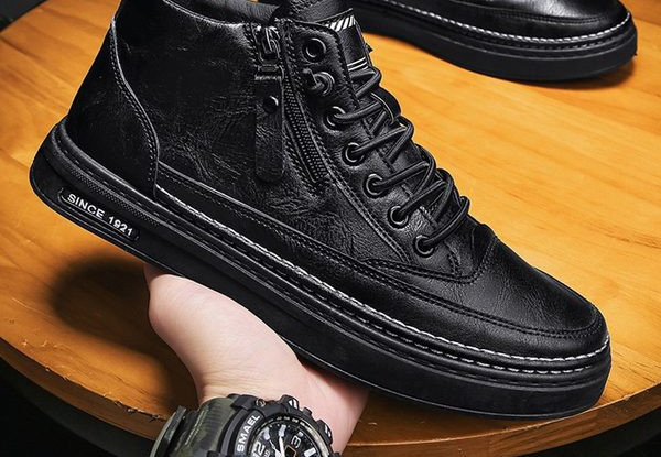 Ανδρικά sneakers έκο δερμάτινα με κορδόνια και φερμουάρ