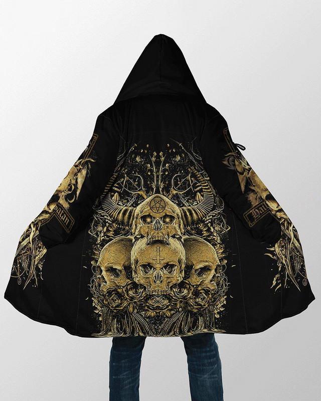 Žieminis vyriškas apsiaustas su gobtuvu „Crazy Skull“ su angelo sparnais, 3D spausdinimas, vilnonis, universalus laisvalaikis, storas, šiltas, gobtuvo apsiaustas PF11