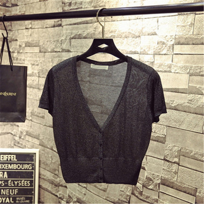 Korejas modes M-XL Vasaras pavasaris Sieviešu V veida kakla trikotāžas brīvi džemperi Sieviešu džemperi ar īsām piedurknēm Adīšana Virsdrēbes Z3284