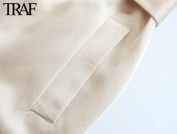 TRAF Γυναικεία Άνοιξη και Φθινόπωρο Νέο Casual μακρυμάνικο κοστούμι με κορδόνι γιακά πάνω μονόχρωμο μεταξωτό σατέν αντιανεμικό