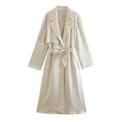 TRAF Sieviešu pavasaris un rudens jauns ikdienas uzvalks ar garām piedurknēm, mežģīņu uzvalks apkakles augšdaļa vienkrāsains zīda satīna vējjaka