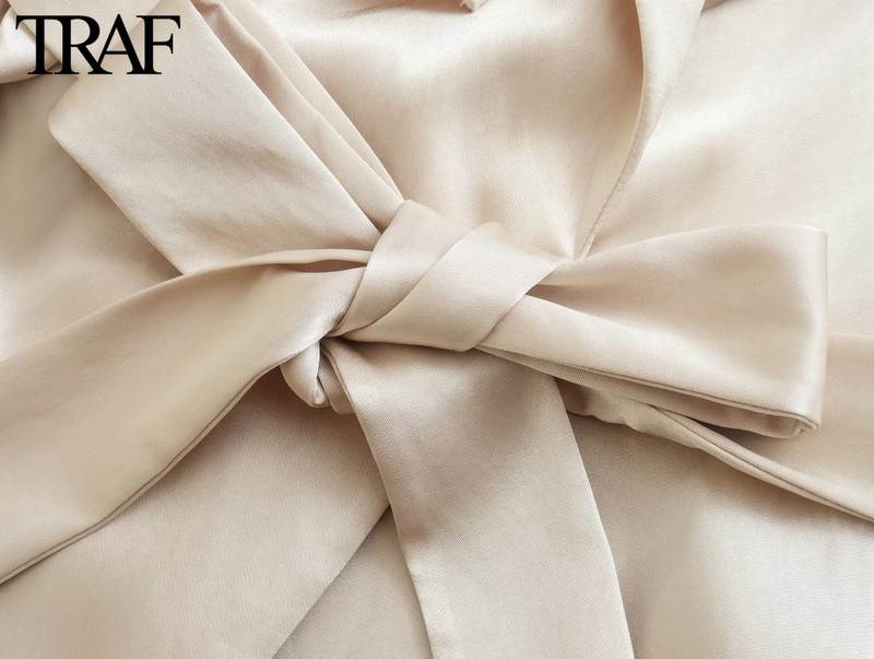 TRAF Sieviešu pavasaris un rudens jauns ikdienas uzvalks ar garām piedurknēm, mežģīņu uzvalks apkakles augšdaļa vienkrāsains zīda satīna vējjaka