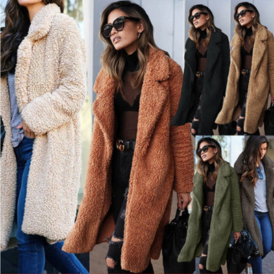 Παλτό χειμερινής μόδας 2020, μεσαίου μήκους μέχρι το γόνατο, μονόχρωμο γυναικείο βελούδινο παλτό Casual Loose Plus, χοντρό ζεστό βελούδινο παλτό