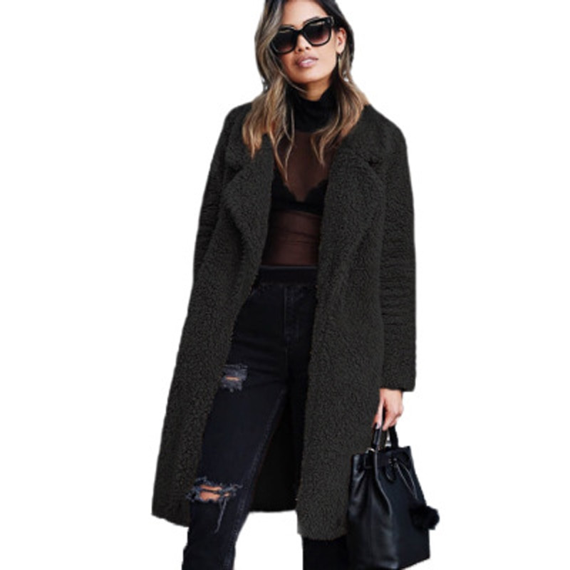 Παλτό χειμερινής μόδας 2020, μεσαίου μήκους μέχρι το γόνατο, μονόχρωμο γυναικείο βελούδινο παλτό Casual Loose Plus, χοντρό ζεστό βελούδινο παλτό