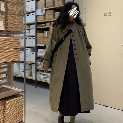 Trench Women omulīgs sieviešu koledža Ulzangas poga Vienkārša populāra ins Maiga A-līnija, cieta, eleganta brīvā laika brīva, jauna, pilnīgi piemērota auduma
