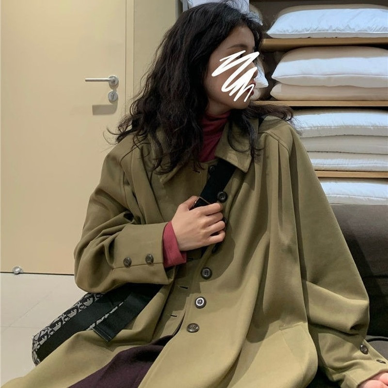 Trench Žene Ugodne Ženske Sveučilišne Ulzzang Gumbi Jednostavne Popularne Ins Nježne A-kroja Jednobojne Elegantne Ležerne Opuštene Nova tkanina za sve vrste