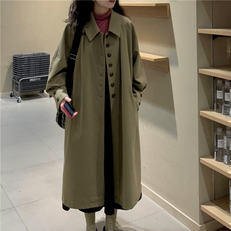 Trench Žene Ugodne Ženske Sveučilišne Ulzzang Gumbi Jednostavne Popularne Ins Nježne A-kroja Jednobojne Elegantne Ležerne Opuštene Nova tkanina za sve vrste