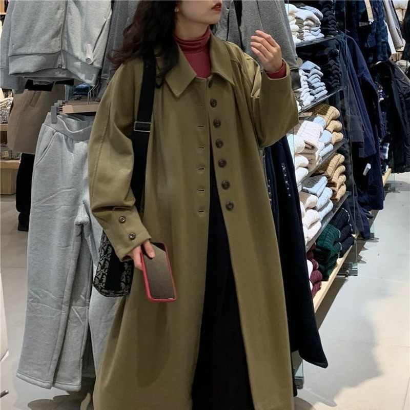 Trench Žene Ugodne Ženske Sveučilišne Ulzzang Gumbi Jednostavne Popularne Ins Nježne A-kroja Jednobojne Elegantne Ležerne Opuštene Nova tkanina za sve vrste