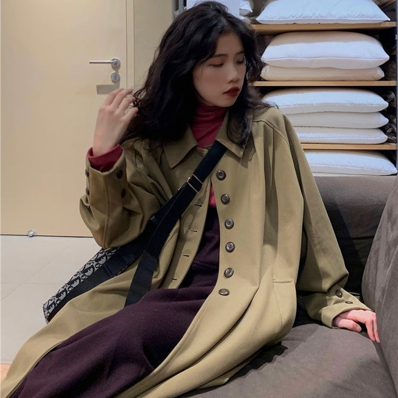 Trench Žene Ugodne Ženske Sveučilišne Ulzzang Gumbi Jednostavne Popularne Ins Nježne A-kroja Jednobojne Elegantne Ležerne Opuštene Nova tkanina za sve vrste