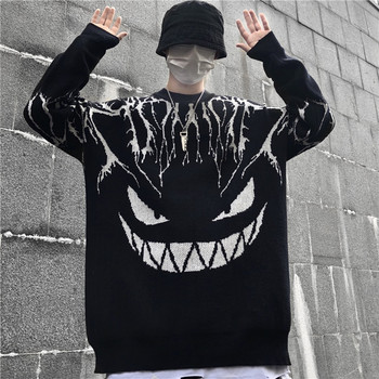 Черен пуловер Woherb Harajuku Дамски плетен пуловер Lightning Devil Oversize Пуловер Хип-хоп Streetwear Есенни пуловери 2022 г.