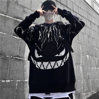 Черен пуловер Woherb Harajuku Дамски плетен пуловер Lightning Devil Oversize Пуловер Хип-хоп Streetwear Есенни пуловери 2022 г.