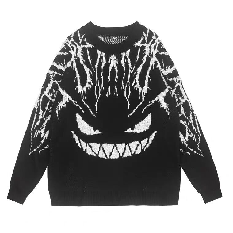 Woherb Harajuku melns džemperis Sieviešu Lightning Devil trikotāžas džemperis, lielizmēra pulovers Hiphopa ielas apģērbs 2022. gada rudens džemperi