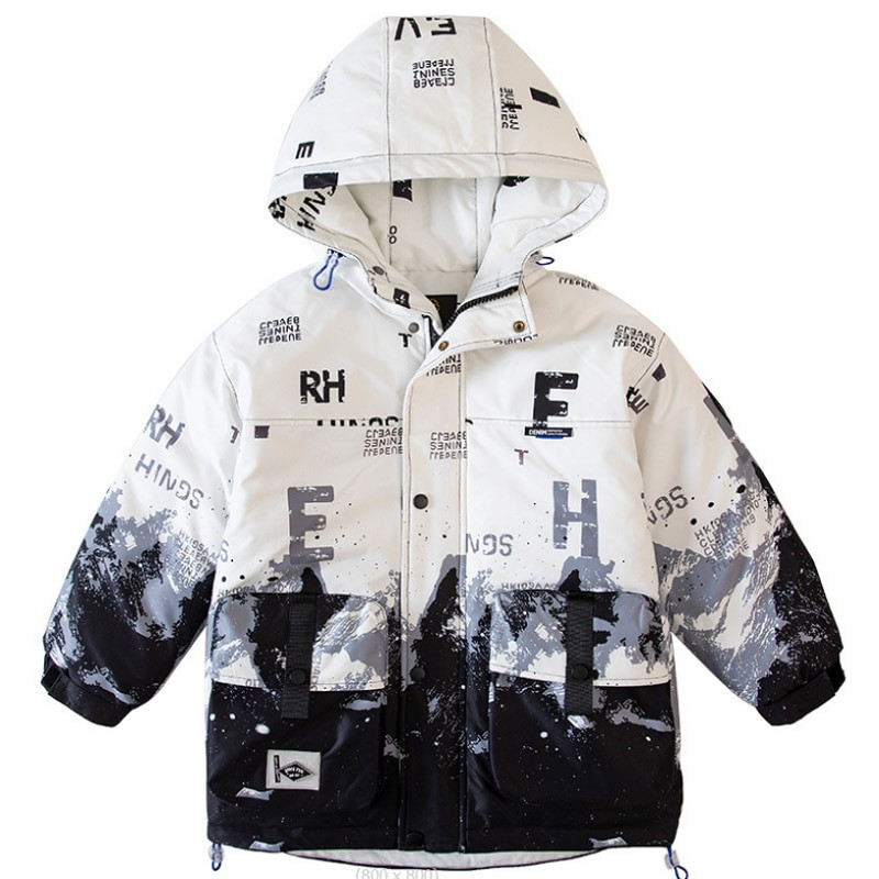 Ziemas bērnu drēbes biezas, siltas kokvilnas jaka ar kapuci zēniem 110-160cm vidējais lielais mētelis bērnu sniega tērps virsdrēbes