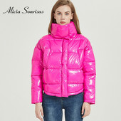 Ziemas mirdzoša jaka sievietēm Rose Red Parka sieviešu maize ziemas dūnu Parkas Parka kokvilnas polsterēts spīdošs ūdensizturīgs mētelis