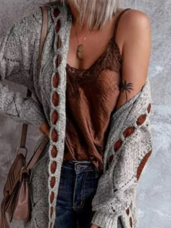 Ikdienas lielizmēra trikotāžas jakas Sieviešu džemperis Ikdienas brīvi izšūtu kapuci ar garām piedurknēm Virsdrēbes Garie džemperi Jakas Jauns