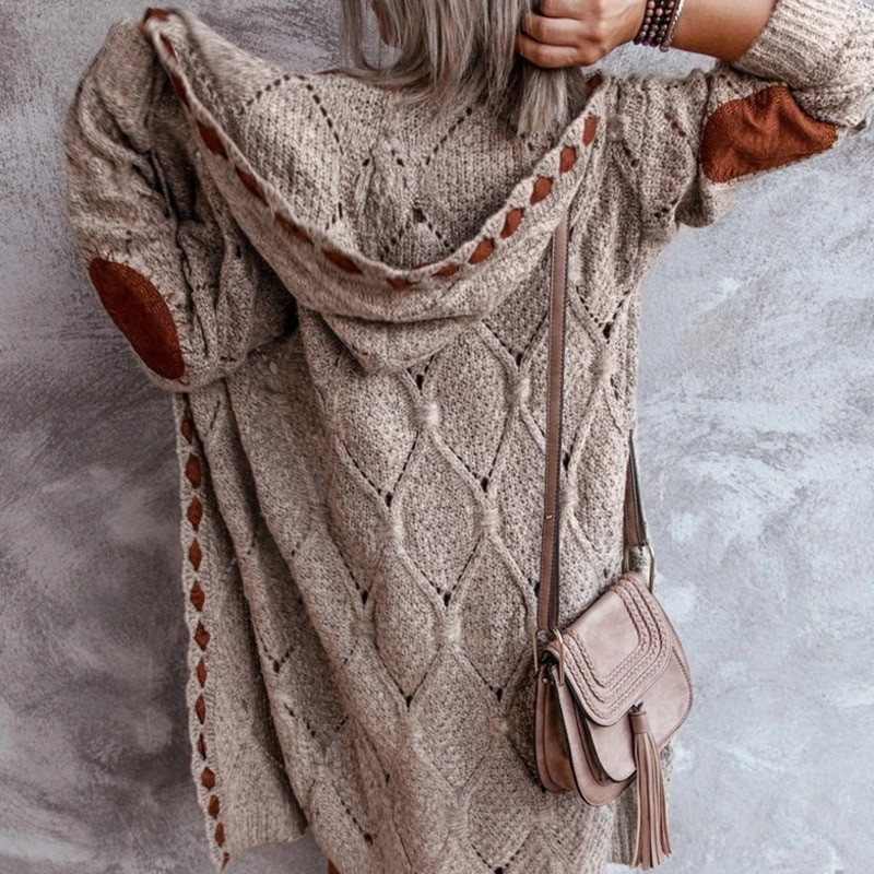 Ikdienas lielizmēra trikotāžas jakas Sieviešu džemperis Ikdienas brīvi izšūtu kapuci ar garām piedurknēm Virsdrēbes Garie džemperi Jakas Jauns