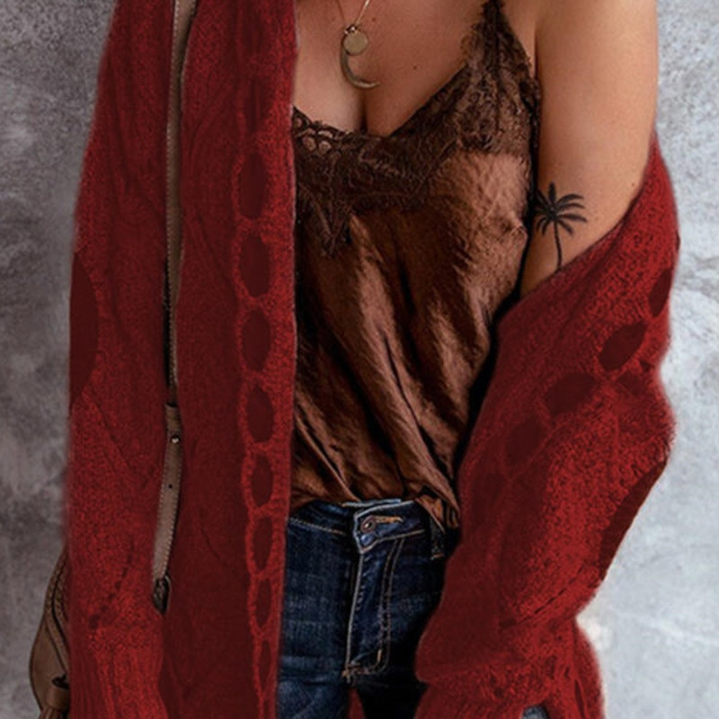 Ikdienas lielizmēra trikotāžas jakas Sieviešu džemperis Ikdienas brīvi izšūtu kapuci ar garām piedurknēm Virsdrēbes Garie džemperi Jakas Jauns