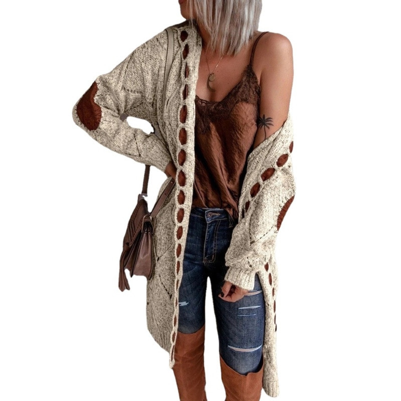 Ikdienas lielizmēra trikotāžas jakas Sieviešu džemperis Ikdienas brīvi izšūtu kapuci ar garām piedurknēm Virsdrēbes Garie džemperi Jakas Jauns