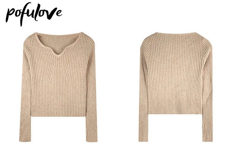 Sieviešu džemperis, džemperis ar V kakla izgriezumu, garām piedurknēm, trikotāžas džemperis, plāns korejiešu, plāns, ciets, pamata trikotāžas džemperis rudens un ziemas sezonai