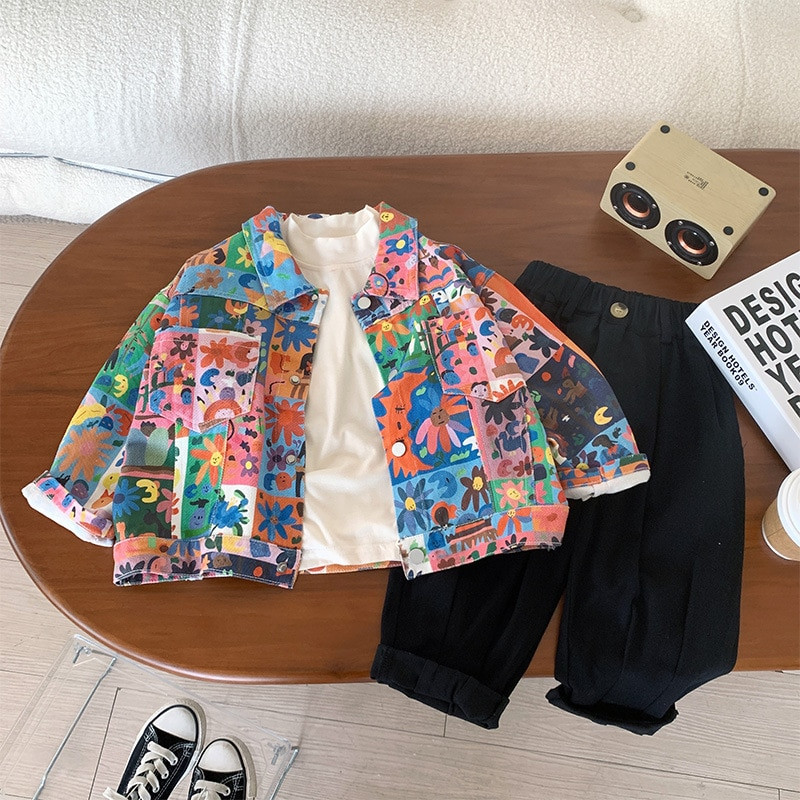 Zēnu jaka Grafiti mētelis Streetwear Stand Collar 2022 Jauna jaka Bērnu jakas zēniem