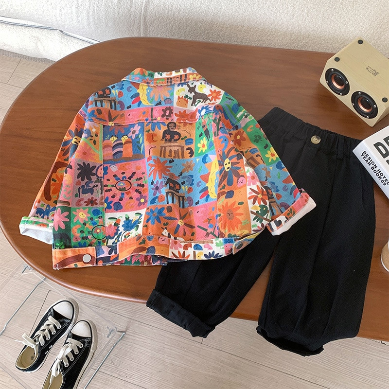 Zēnu jaka Grafiti mētelis Streetwear Stand Collar 2022 Jauna jaka Bērnu jakas zēniem