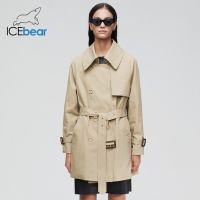 ICEbear 2022 ново есенно дамско облекло, декорация с метални пръстени, памучен габардин, британски тренчкот със средна дължина, дамски 9025