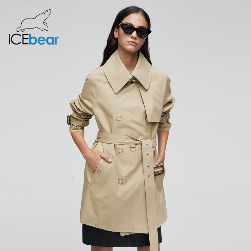 ICEbear 2022 νέα γυναικεία ρούχα φθινοπώρου, μεταλλικό κουμπωτό δαχτυλίδι, βαμβακερή γαμπαρντίνα, βρετανική καμπαρντίνα μεσαίου μήκους, γυναικεία 9025