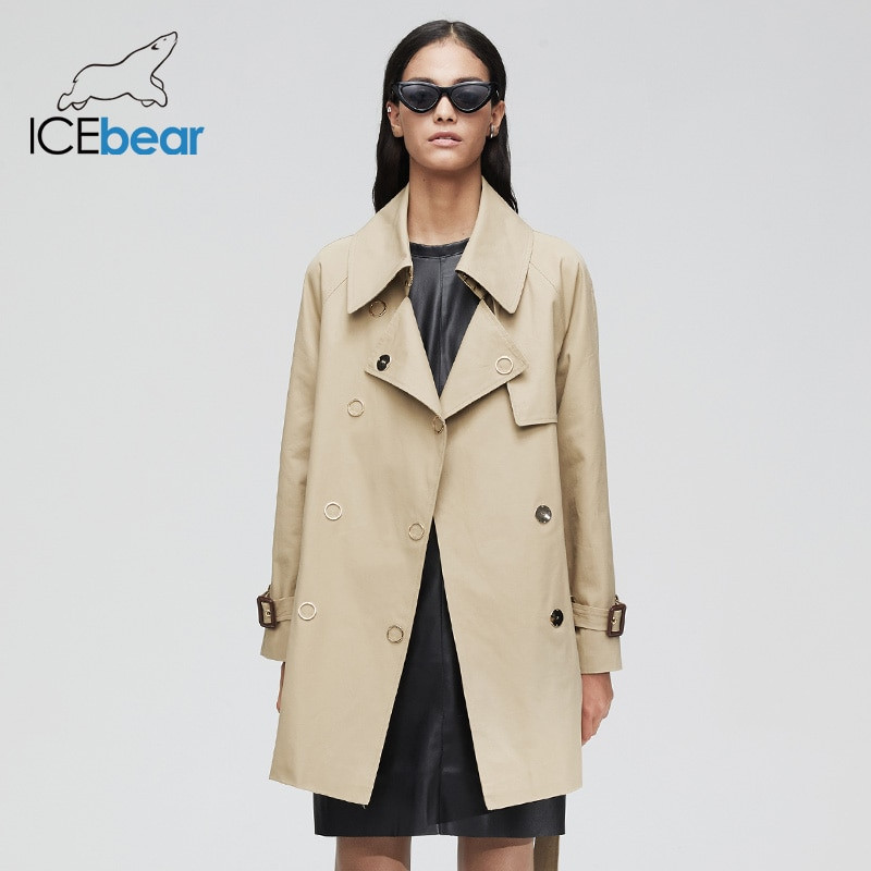 ICEbear 2022 νέα γυναικεία ρούχα φθινοπώρου, μεταλλικό κουμπωτό δαχτυλίδι, βαμβακερή γαμπαρντίνα, βρετανική καμπαρντίνα μεσαίου μήκους, γυναικεία 9025