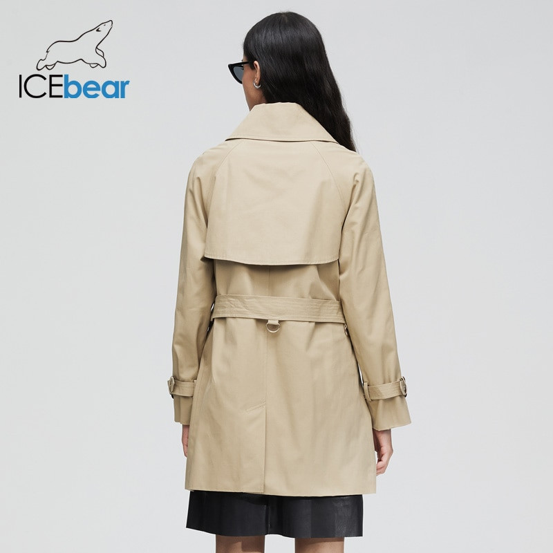 ICEbear 2022 νέα γυναικεία ρούχα φθινοπώρου, μεταλλικό κουμπωτό δαχτυλίδι, βαμβακερή γαμπαρντίνα, βρετανική καμπαρντίνα μεσαίου μήκους, γυναικεία 9025