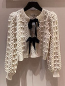 Φθινοπωρινό Χειμωνιάτικο Γλυκό Κορίτσια με διπλό παπιγιόν Πλεκτό Πλεκτό Ζακέτα Γυναικείο πουλόβερ με μακρυμάνικο κορδόνι μέχρι μάλλινο μπλουζάκι