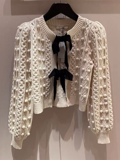 Φθινοπωρινό Χειμωνιάτικο Γλυκό Κορίτσια με διπλό παπιγιόν Πλεκτό Πλεκτό Ζακέτα Γυναικείο πουλόβερ με μακρυμάνικο κορδόνι μέχρι μάλλινο μπλουζάκι