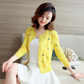 Γυναικεία πουλόβερ Γυναικεία κεντημένη πλεκτή ζακέτα 2020 Άνοιξη φθινόπωρο στρογγυλή λαιμόκοψη Φαρδύ πουλόβερ Femme Chandails Pull Hiver