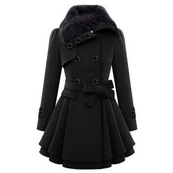 Дамско зимно тънко дълго вълнено палто шерпа с двуредно подплатено корейско кашмирено палто Тренч в английски стил